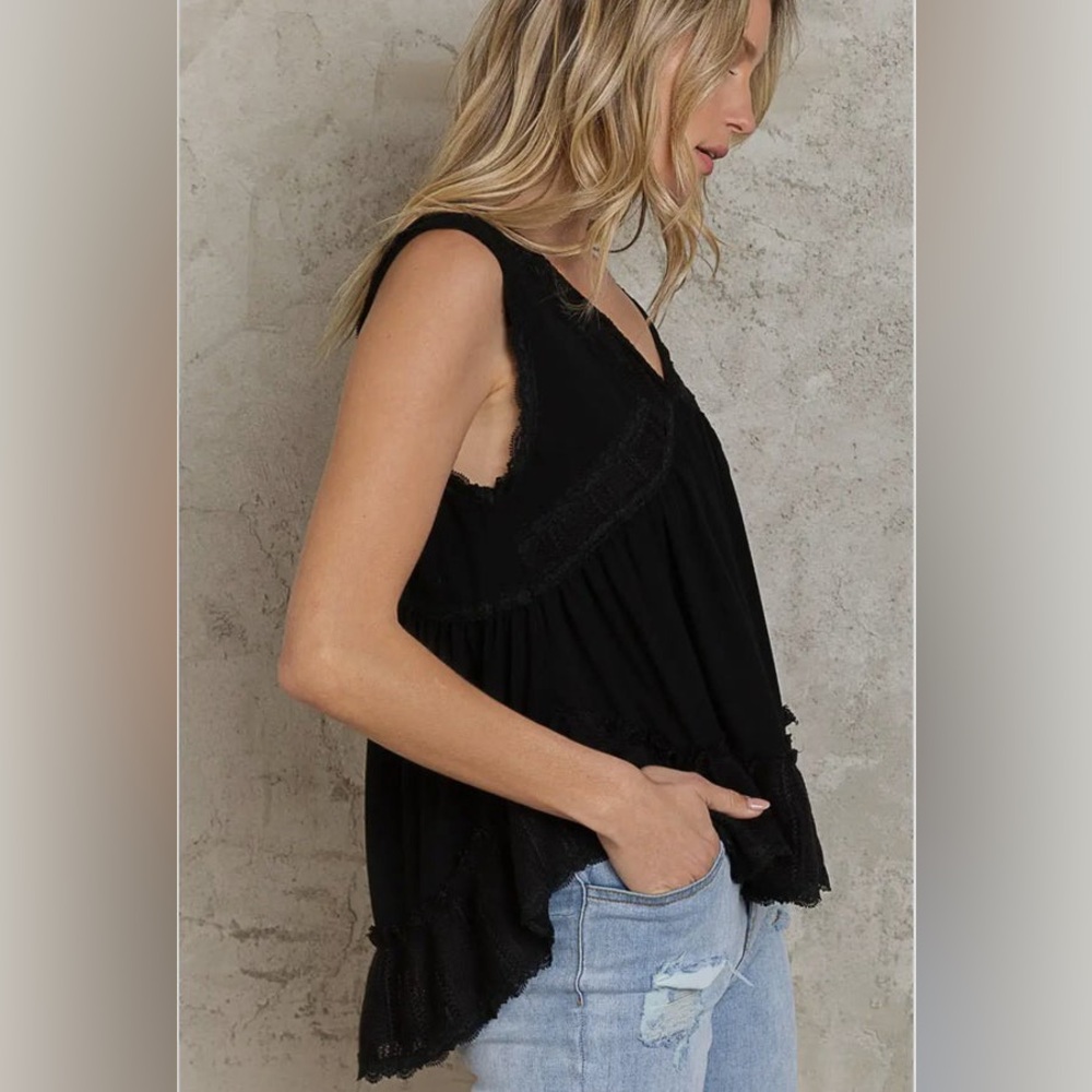 POL A- LINE SLEEVELESS LACE RUFFLE DETAIL BACK STRAP TOP #236 - Picture 2 of 3